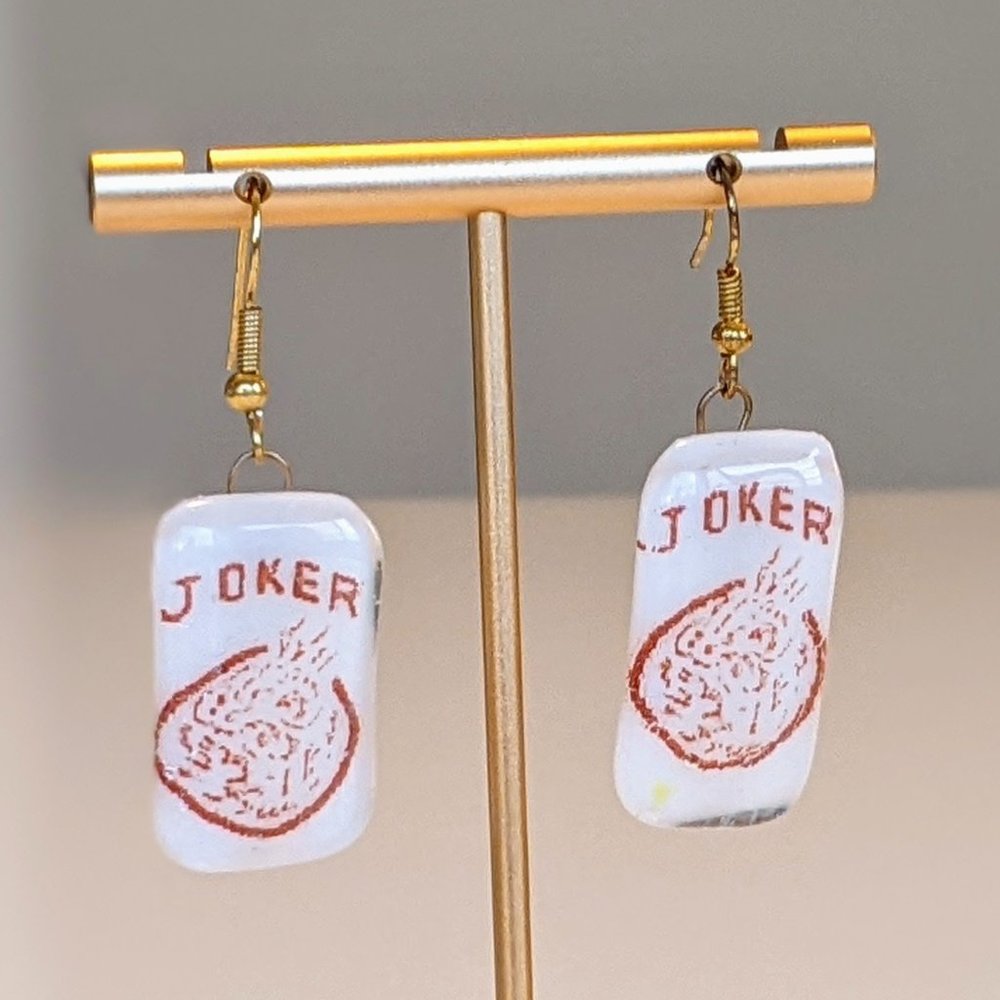 White Glass Mahjongg Joker Tile Earrings